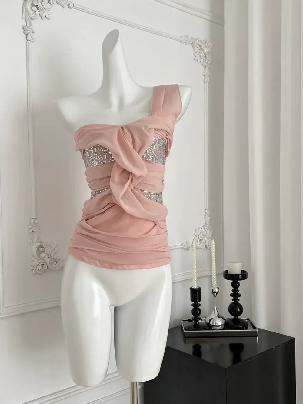 ZARA Rhinestone Twist One Shoulder Cami